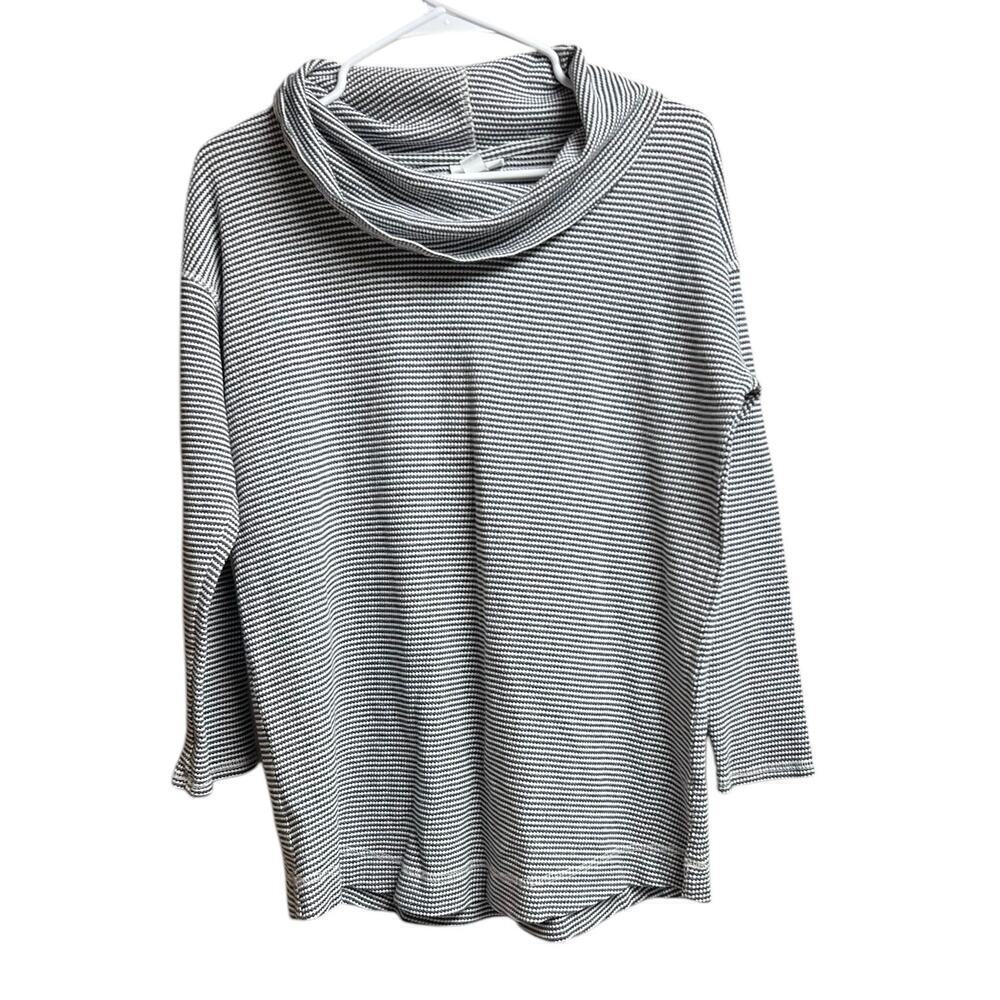 J.Jill Waffle Knit Cowl Neck 3/4 Sleeve Pullover Shirt Medium Petite Blue Gray